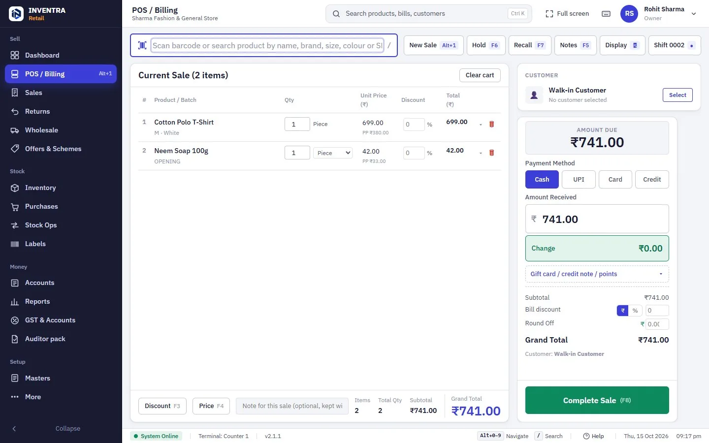 INVENTRA Retail — Counter billing